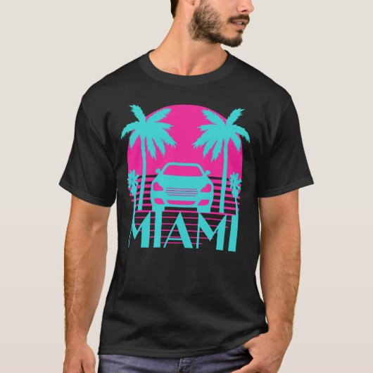  Miami Sunset Car en Palm Trees T-shirt (Voorkant)