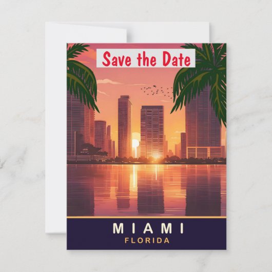 Miami Sunset, Florida, Reizen Briefkaart, Save The Date (Voorkant)
