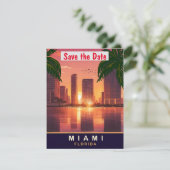 Miami Sunset, Florida, Reizen Briefkaart, Save The Date (Staand voorkant)