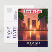 Miami Sunset, Florida, Reizen Briefkaart, Save The Date (Voorkant / Achterkant)