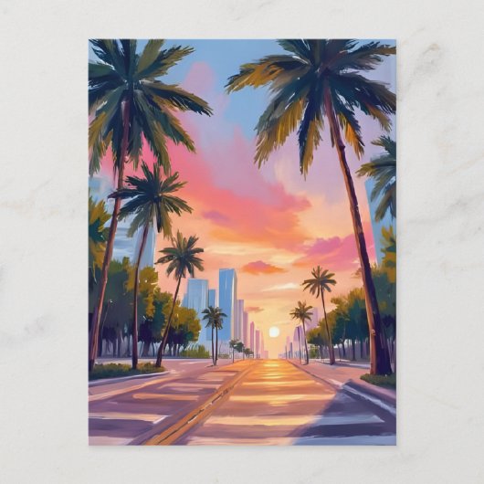 Miami Sunset Palm Trees Briefkaart (Voorkant)