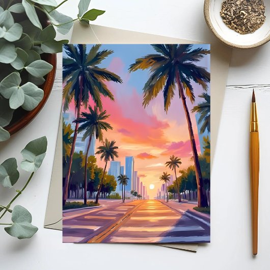 Miami Sunset Palm Trees Briefkaart