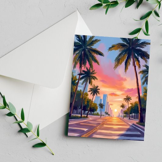 Miami Sunset Palm Trees Briefkaart