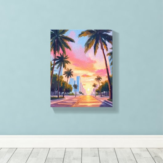 Miami Sunset Palm Trees Canvas Afdruk (Insitu (Houten vloer))