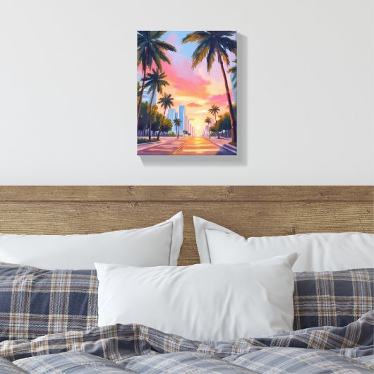 Miami Sunset Palm Trees Canvas Afdruk (Insitu (Slaapkamer))