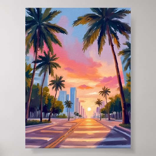 Miami Sunset Palm Trees Poster (Voorkant)