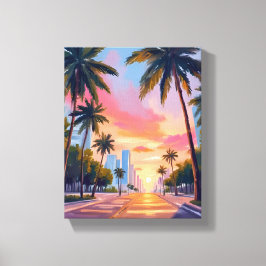 Miami Sunset Palmbomen Canvas Afdruk