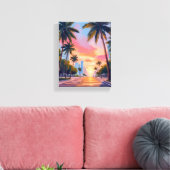 Miami Sunset Palmbomen Canvas Afdruk (Insitu (Woonkamer))