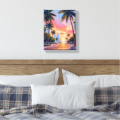 Miami Sunset Palmbomen Canvas Afdruk (Insitu (Slaapkamer))