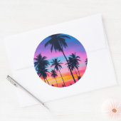 Miami sunset ronde sticker (Envelop)