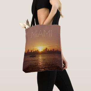 Miami Sunset Skyline (met aanpasbare tekst) Tote Bag