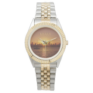 Miami Sunset Skyline w/out jouw tekst Horloge