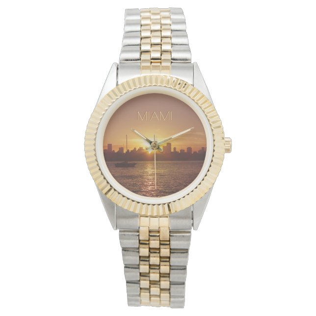 Miami Sunset Skyline w/out jouw tekst Horloge (Voorkant)