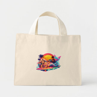 Miami Sunset Zeemeermin - Retro Tropisch Surfboard Mini Tote Bag