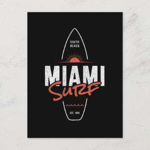 Miami Surf – Vintage strand zonsondergang surfplan Briefkaart