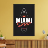 Miami Surf – Vintage strand zonsondergang surfplan Canvas Afdruk (Insitu (Woonkamer))