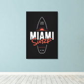 Miami Surf – Vintage strand zonsondergang surfplan Canvas Afdruk (Insitu (Houten vloer))
