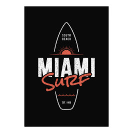 Miami Surf – Vintage strand zonsondergang surfplan Foto Afdruk