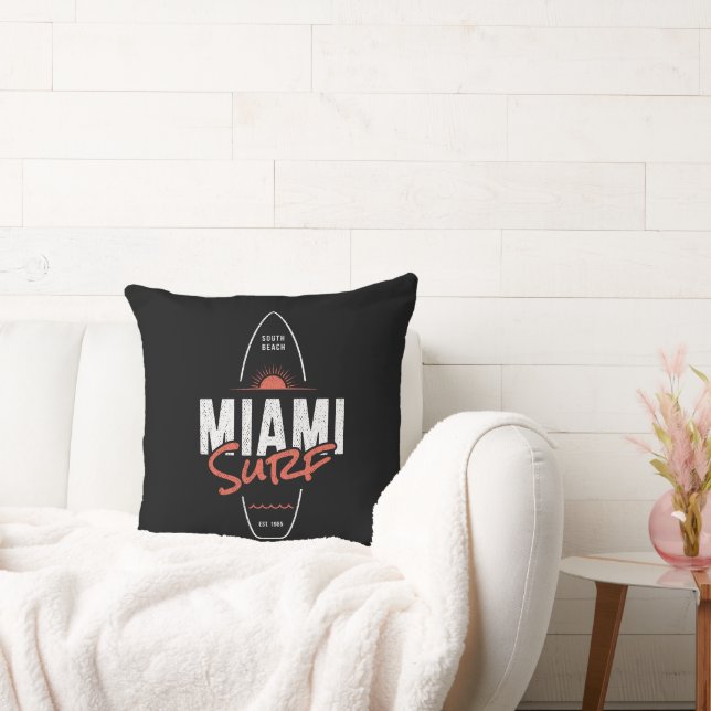 Miami Surf – Vintage strand zonsondergang surfplan Kussen (Bank)