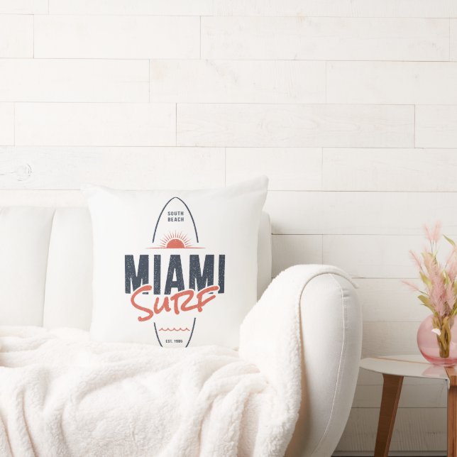 Miami Surf – Vintage strand zonsondergang surfplan Kussen (Bank)