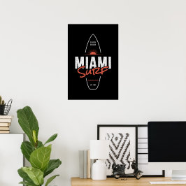 Miami Surf – Vintage strand zonsondergang surfplan Poster