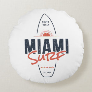 Miami Surf – Vintage strand zonsondergang surfplan Rond Kussen