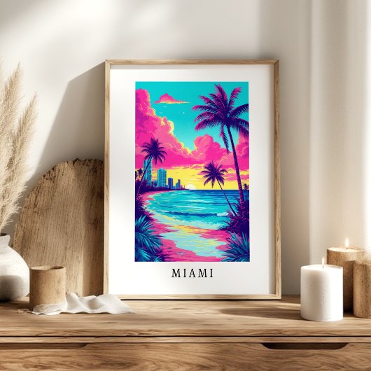 Miami Tropical Beach Sunset Poster