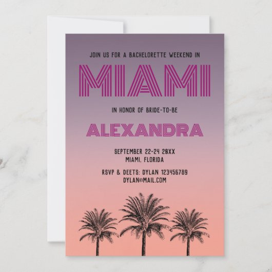 Miami Tropical Palms Sunset Bachelorette Weekend Kaart (Voorkant)