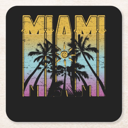 Miami Vacation Souvenir - Retro Beach Apparel Kartonnen Onderzetters (Voorkant)