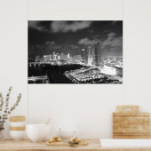 Miami van nacht in zwart-wit poster (Keuken)