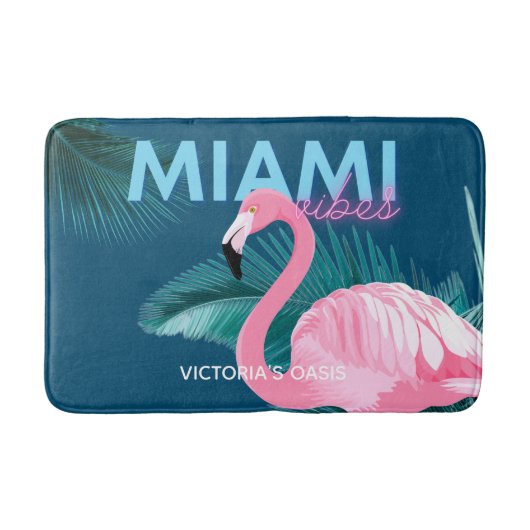 Miami Vibes Neon Flamingo Art Deco Badmat (Voorkant)