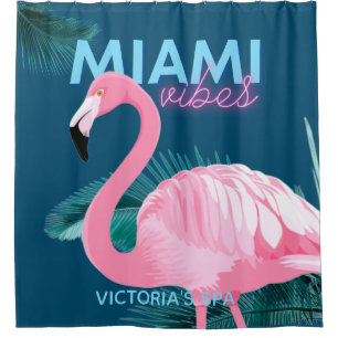 Miami Vibes Neon Flamingo Art Deco Douchegordijn