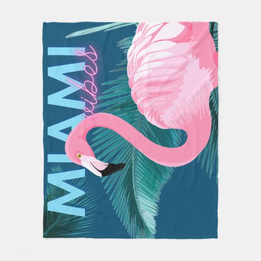 Miami Vibes Neon Flamingo Art Deco Fleece Deken (Voorkant)