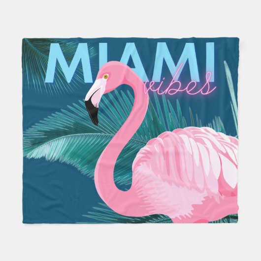 Miami Vibes Neon Flamingo Art Deco Fleece Deken (Voorkant (Horizontaal))