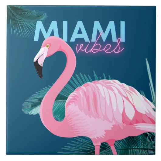 Miami Vibes Pink Flamingo Art Deco Tegeltje (Voorkant)
