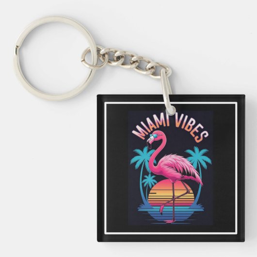 Miami Vibes Zomer Flamingo Ontwerp-63454 Sleutelhanger (Voorkant)