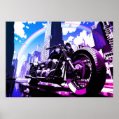 Miami Vice Synthwave Motorcycle Neon Rainbow Art Poster (Voorkant)