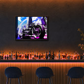 Miami Vice Synthwave Motorcycle Neon Rainbow Art Poster