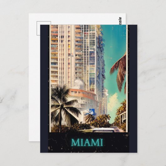 Miami vintage poster briefkaart (Voorkant / Achterkant)