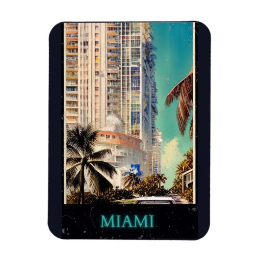 Miami Vintage Poster Magneet (Verticaal)