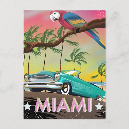 Miami vintage retro reisprint briefkaart (Voorkant)