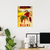 Miami, vrouw op het zandstrand, vintage-reis poster (Thuiskantoor)
