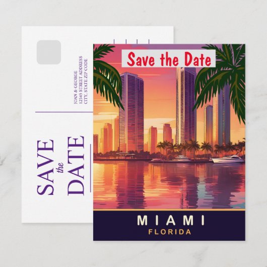 Miami waterfront, Florida, Reizen Briefkaart, Save The Date (Voorkant / Achterkant)