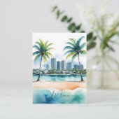 Miami waterverf kunst briefkaart (Staand voorkant)