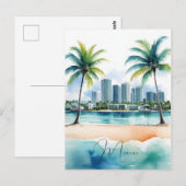 Miami waterverf kunst briefkaart (Voorkant / Achterkant)