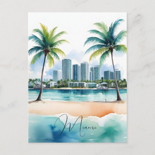 Miami waterverf kunst briefkaart (Voorkant)