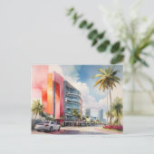 Miami waterverf kunst briefkaart (Staand voorkant)