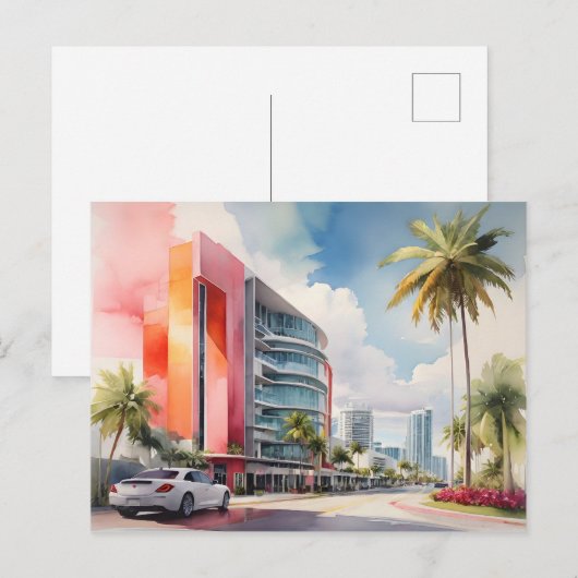 Miami waterverf kunst briefkaart (Voorkant / Achterkant)