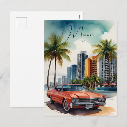 Miami waterverf kunst feestdagenkaart (Voorkant / Achterkant)