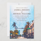 Miami Waterverf Stad Bestemming Bruiloft Kaart (Voorkant)